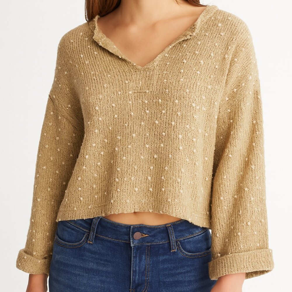 Flower & Feather Swiss Dot Crochet Knit Crop Sweatshirt Sweater Size Medium
